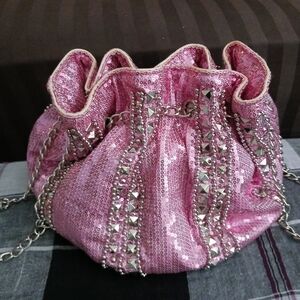 Pink Sequin Drawstring Bag